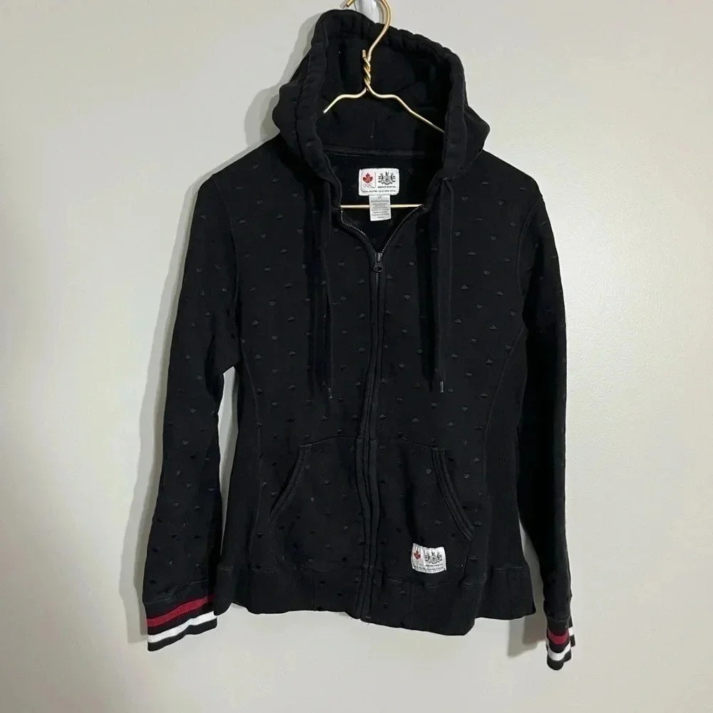 Hudsons Bay Team Canada Olympic‎ Hoodie Black Embroidered Zip Up Womens Small